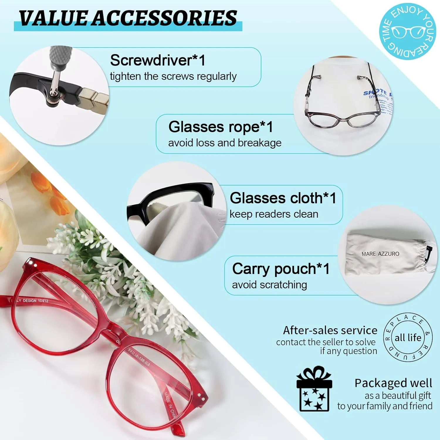 MARE AZZURO Reading Glasses Women Round Readers 0 1.0 1.25 1.5 1.75 2.0 2.25 2.5 2.75 3.0 3.5 4.0 5.0 6.0 (Red 125)