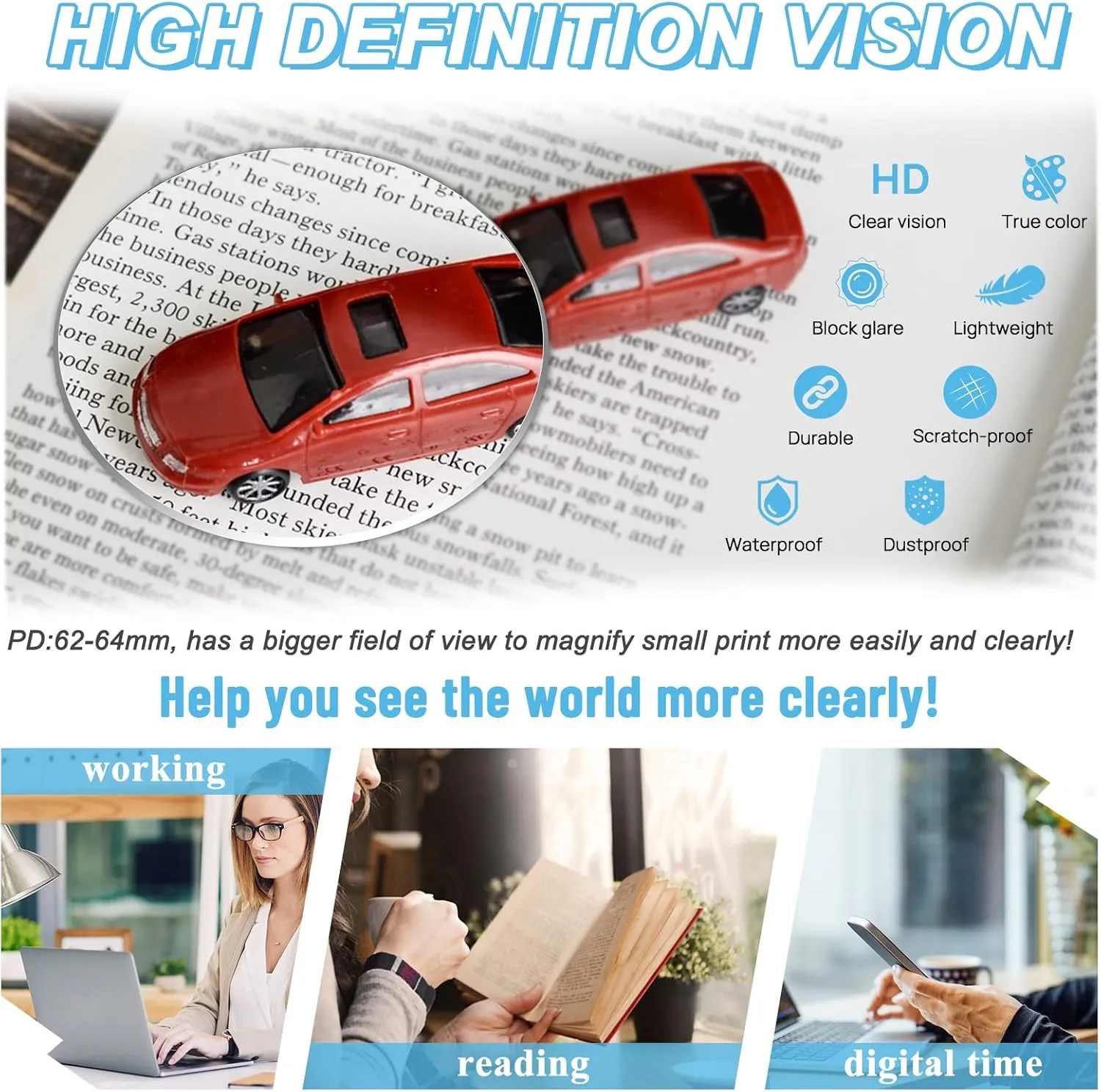 MARE AZZURO Reading Glasses Women Round Stylish Reader 0 1.0 1.25 1.5 1.75 2.0 2.25 2.5 2.75 3.0 3.5 4.0 5.0 6.0 (Blue 100)