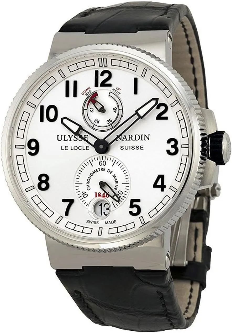 Marine Chronometer Manufacture Men's Black Leather Strap Automatic Power Reserve Watch 1183-126/61
