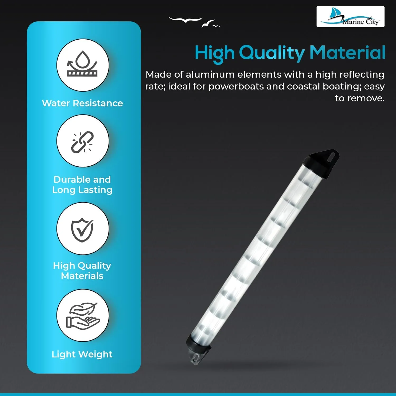 MARINE CITY Tube Type Radar Reflector, Aluminum Sturdy and Strong Smooth Design, Ideal for Powerboats, Pontoons, Boats, RVs, Ships, Yachts