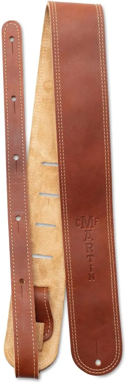 MARTIN Ball Glove Leather Guitar Strap – Brown | Soft, Worn-In Feel with Double Stitching and C. F Logo