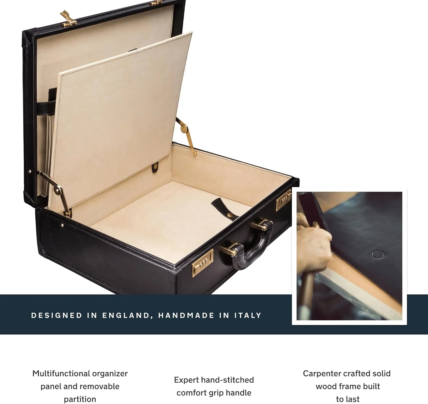 Maxwell Scott - Luxury Leather Large Square Box Attaché Briefcase with Combination - Handmade in Italy - The Buroni