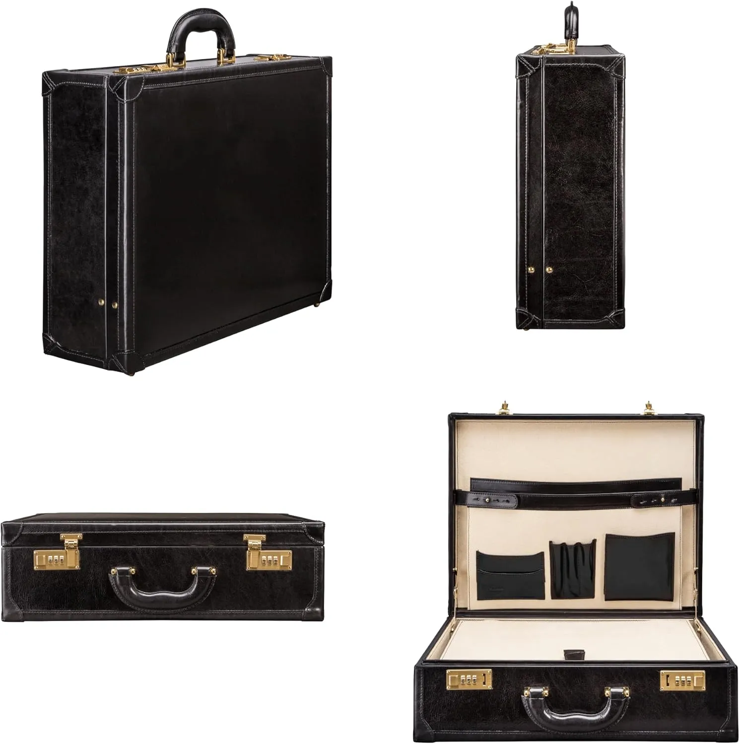 Maxwell Scott - Luxury Leather Large Square Box Attaché Briefcase with Combination - Handmade in Italy - The Buroni