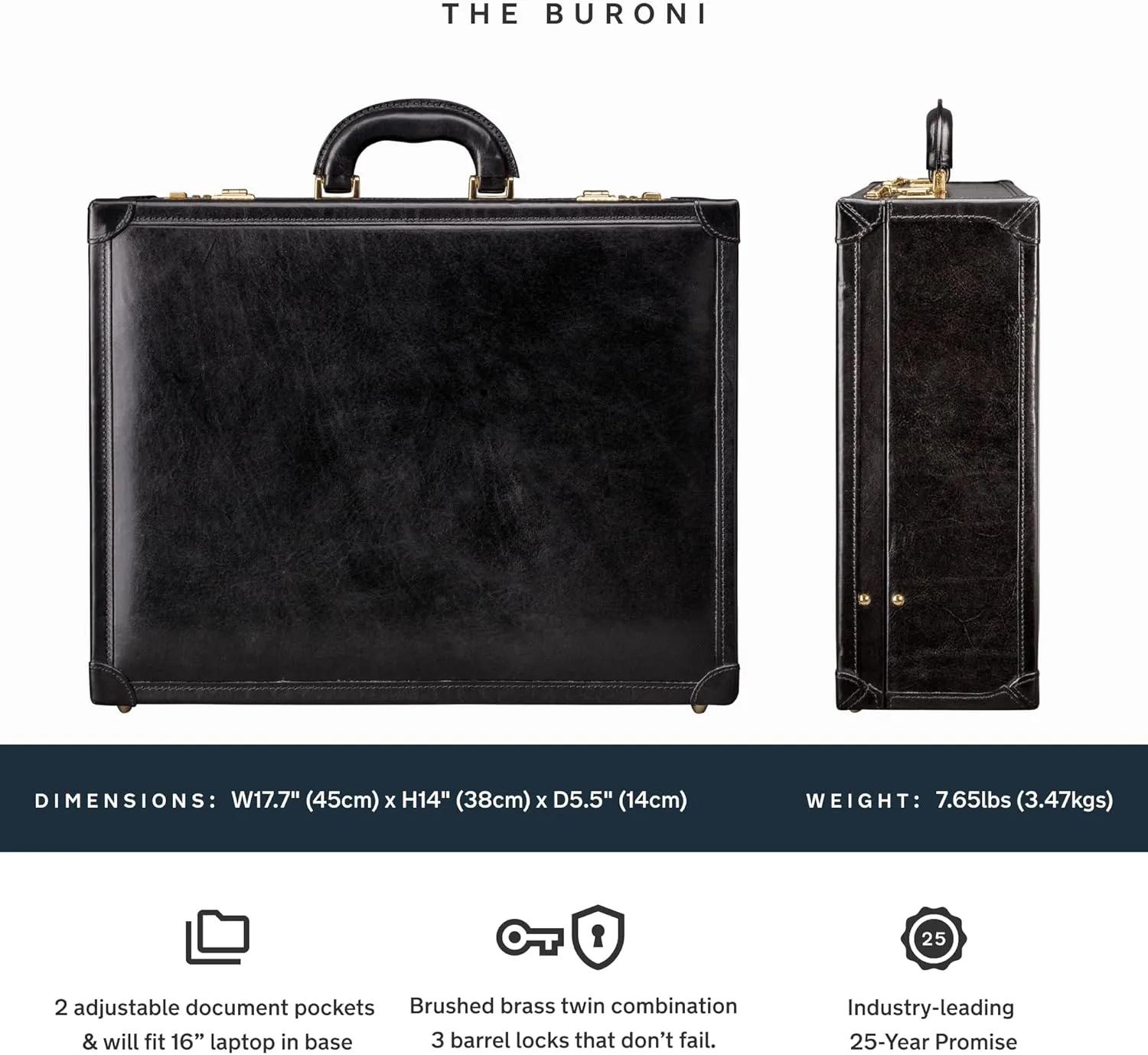 Maxwell Scott - Luxury Leather Large Square Box Attaché Briefcase with Combination - Handmade in Italy - The Buroni