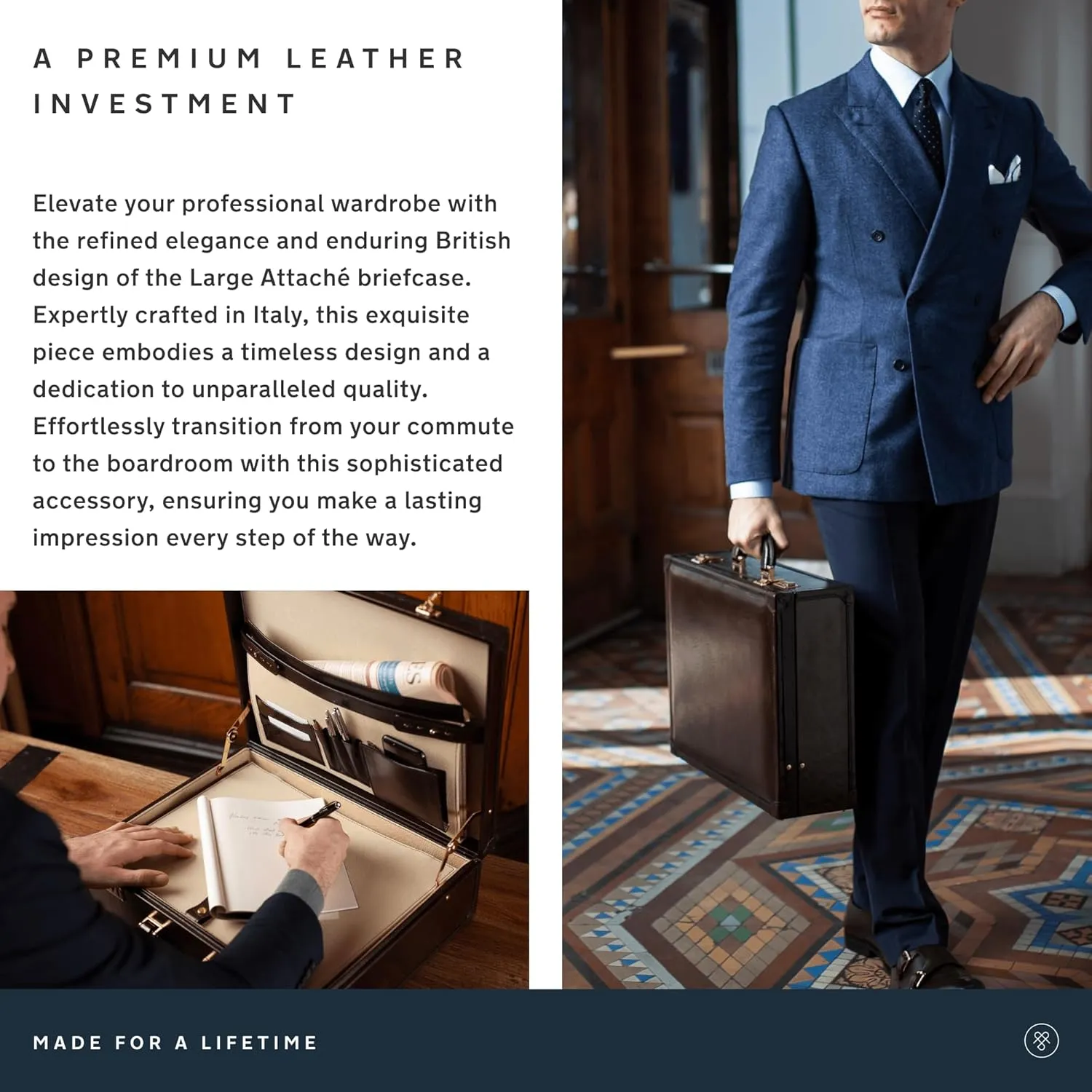 Maxwell Scott - Luxury Leather Large Square Box Attaché Briefcase with Combination - Handmade in Italy - The Buroni