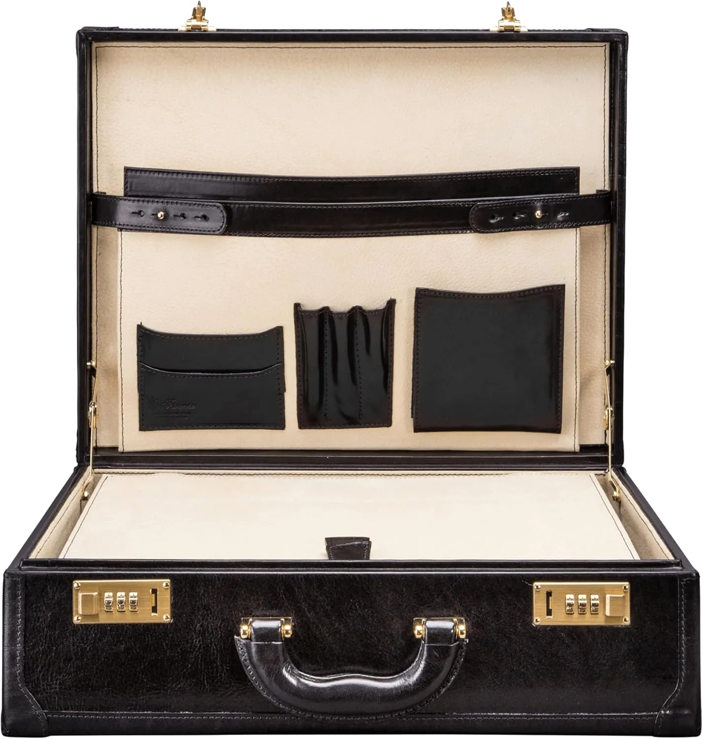 Maxwell Scott - Luxury Leather Large Square Box Attaché Briefcase with Combination - Handmade in Italy - The Buroni