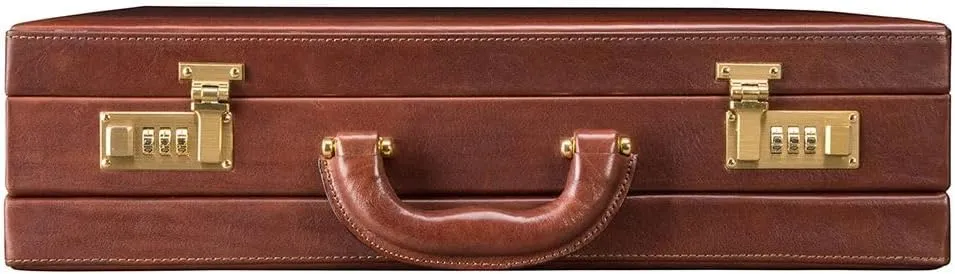 Maxwell Scott - Mens Luxury Leather Expandable Square Attaché Case with Wooden Frame for CEO's Directors - The Strada