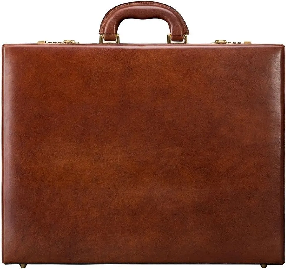 Maxwell Scott - Mens Luxury Leather Expandable Square Attaché Case with Wooden Frame for CEO's Directors - The Strada