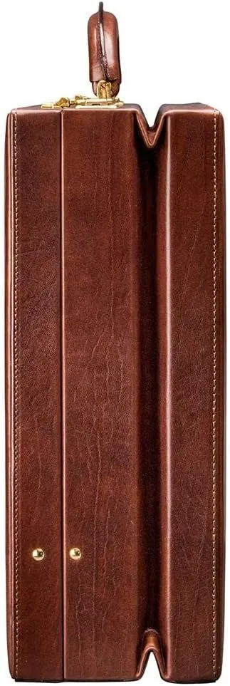 Maxwell Scott - Mens Luxury Leather Expandable Square Attaché Case with Wooden Frame for CEO's Directors - The Strada