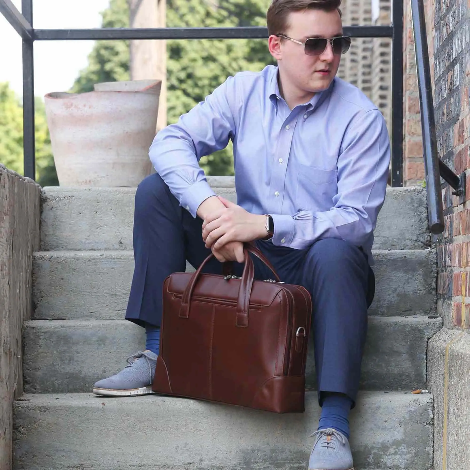 McKlein USA Harpswell 17" Leather Dual Compartment Laptop Briefcase