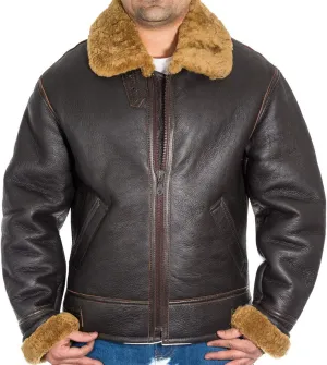 Men Sheepskin Aviator Flying B-3 Bomber Jacket Black Brown, Cream Sheepskin