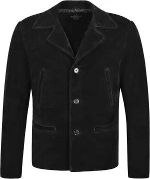 Men's 70's Black Suede Leather Jacket Classic Collared Blazer Casual Style 4162