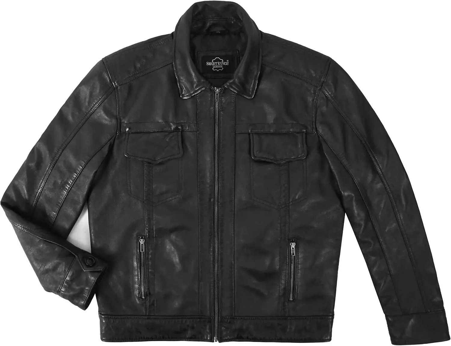 Men's Black Real Leather Classic Fitted Levi's Inspired Underwired Collar Jacket 1918