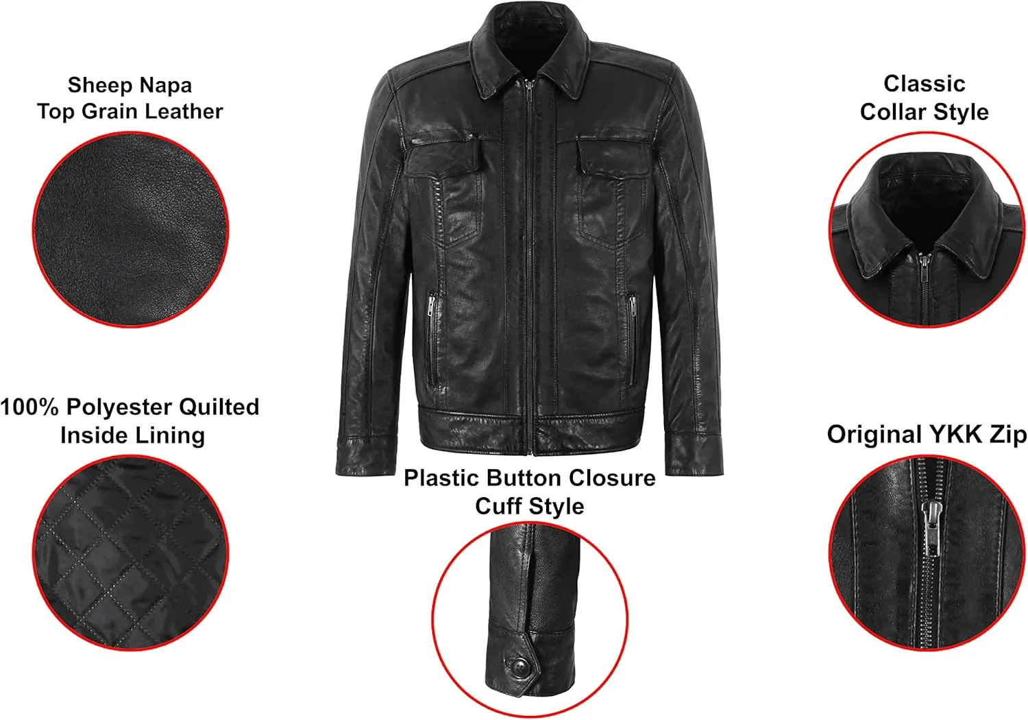 Men's Black Real Leather Classic Fitted Levi's Inspired Underwired Collar Jacket 1918