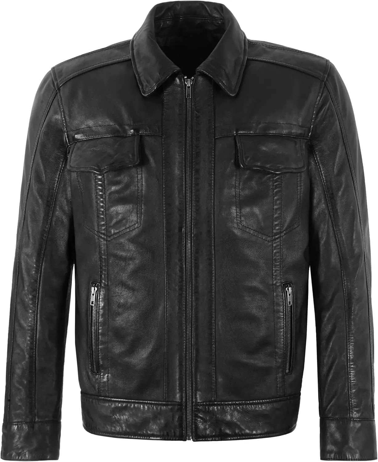 Men's Black Real Leather Classic Fitted Levi's Inspired Underwired Collar Jacket 1918