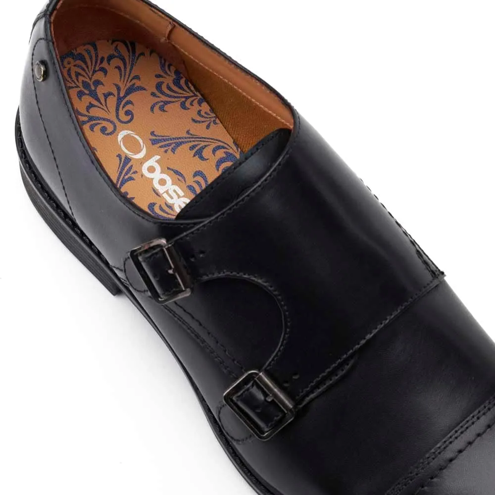 Mens Diablo Waxy Black Leather Double Monk Strap Shoes
