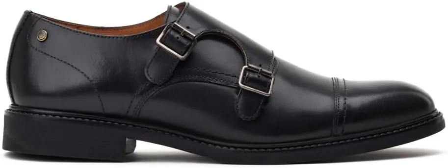 Mens Diablo Waxy Black Leather Double Monk Strap Shoes