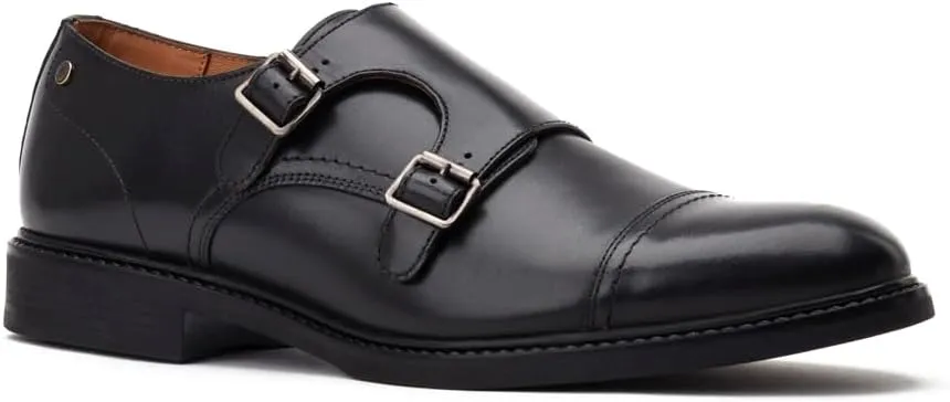 Mens Diablo Waxy Black Leather Double Monk Strap Shoes