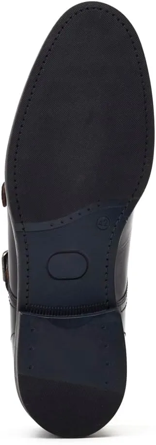Mens Diablo Waxy Black Leather Double Monk Strap Shoes