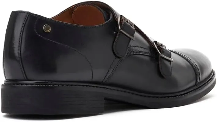 Mens Diablo Waxy Black Leather Double Monk Strap Shoes