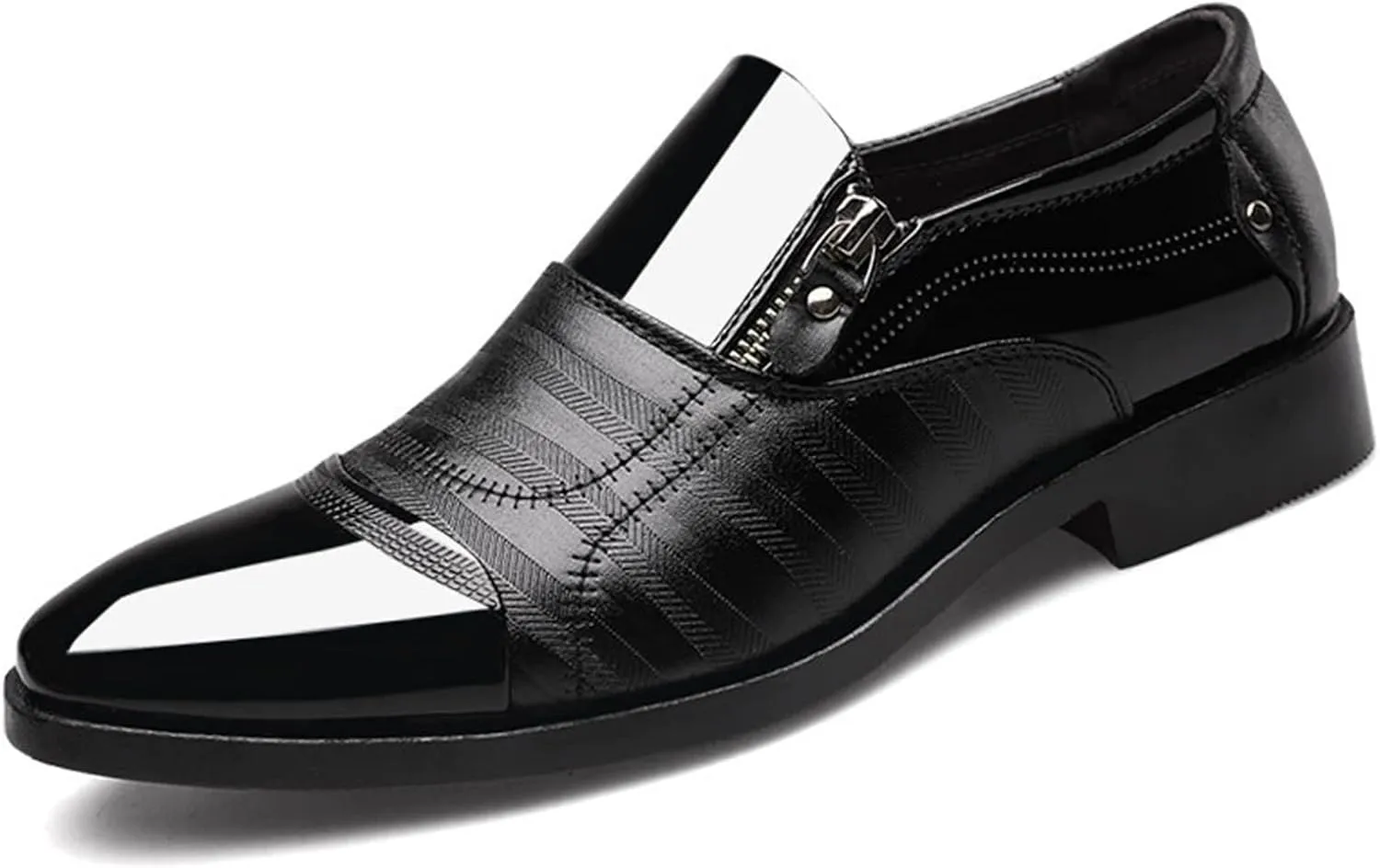 Men's Dress Shoes Patent Leather Loafers Classic Moccasins Zipper Oxford Formal Business Tuxedo Shoes