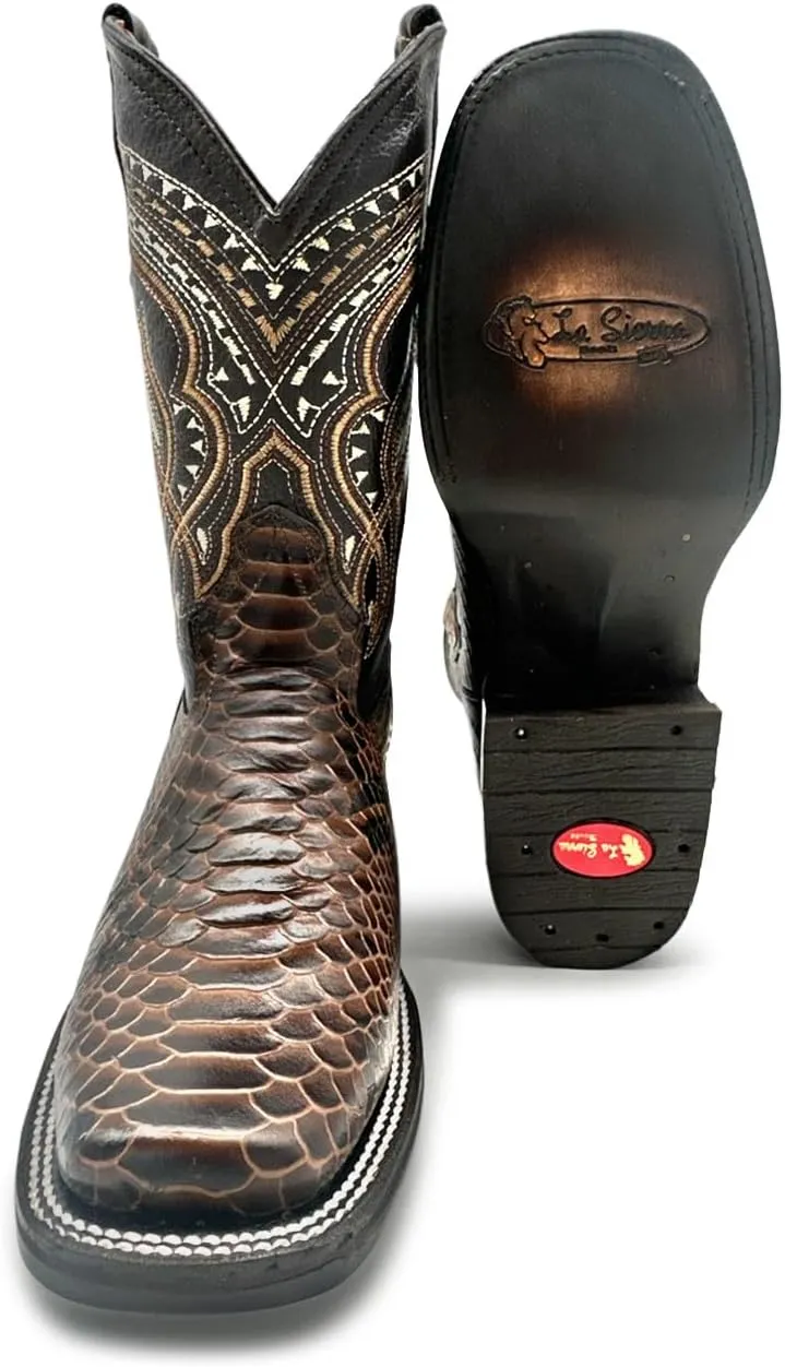 Mens Exotic Snakeskin Square Toe Phyton Print Genuine Leather Western Boots