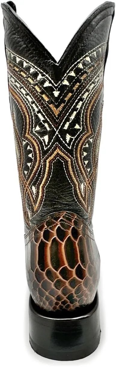 Mens Exotic Snakeskin Square Toe Phyton Print Genuine Leather Western Boots