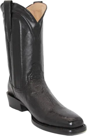 Men's Genuine Smooth Ostrich Leather Square Toe Black Dress Cowboy Boot