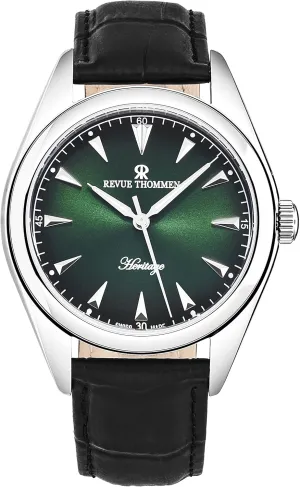 Men's 'Heritage' Green Dial Black Leather Strap Automatic Watch 21010.2534