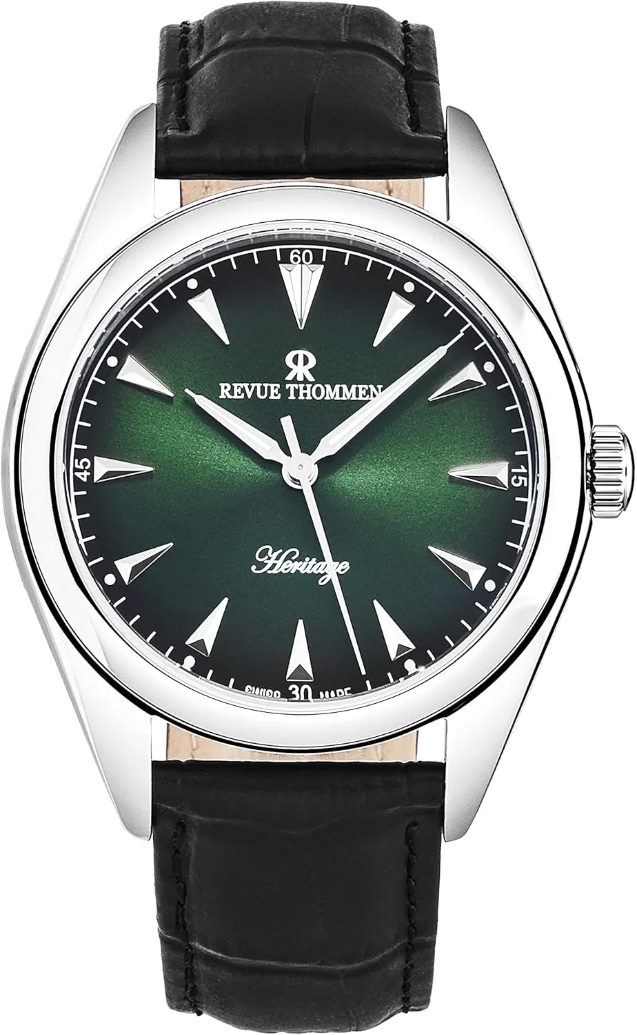 Men's 'Heritage' Green Dial Black Leather Strap Automatic Watch 21010.2534