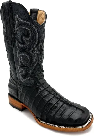 Mens Leather Alligator Tail Print Square Toe Western Cowboy Boot
