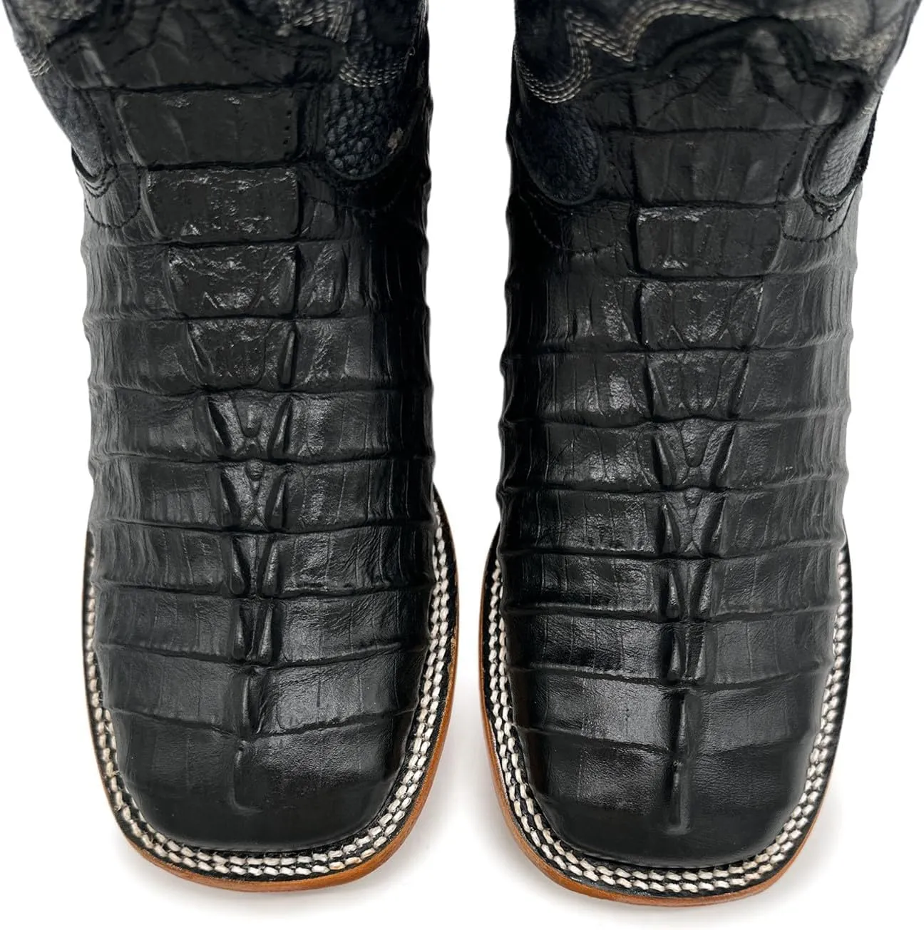 Mens Leather Alligator Tail Print Square Toe Western Cowboy Boot