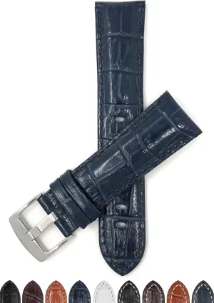 Mens Leather Watch Band Strap - Alligator Pattern - XL or Regular Length - 22mm 20mm 18mm 24mm 26mm 28mm 30mm 32mm 34mm 36mm 38mm