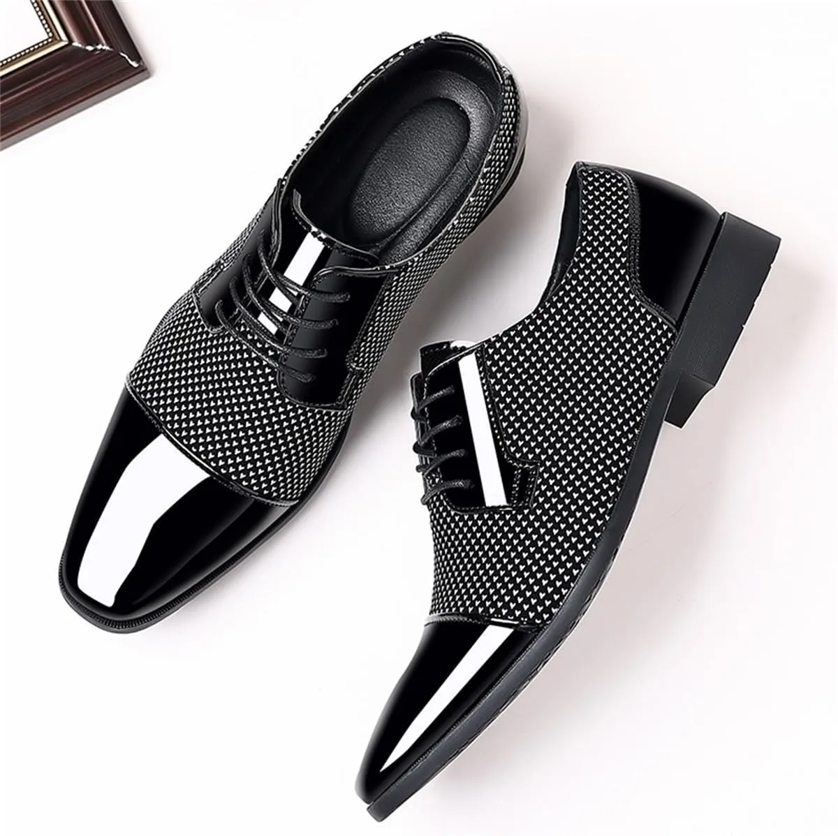 Men's Modern Cap Toe Patent Leather Tuxedo Dress Shoes Formal Business Lace up Oxfords Wedding Prom