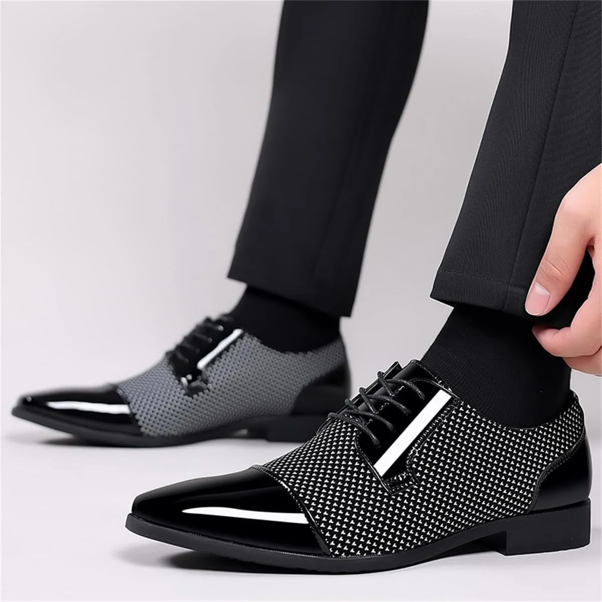 Men's Modern Cap Toe Patent Leather Tuxedo Dress Shoes Formal Business Lace up Oxfords Wedding Prom