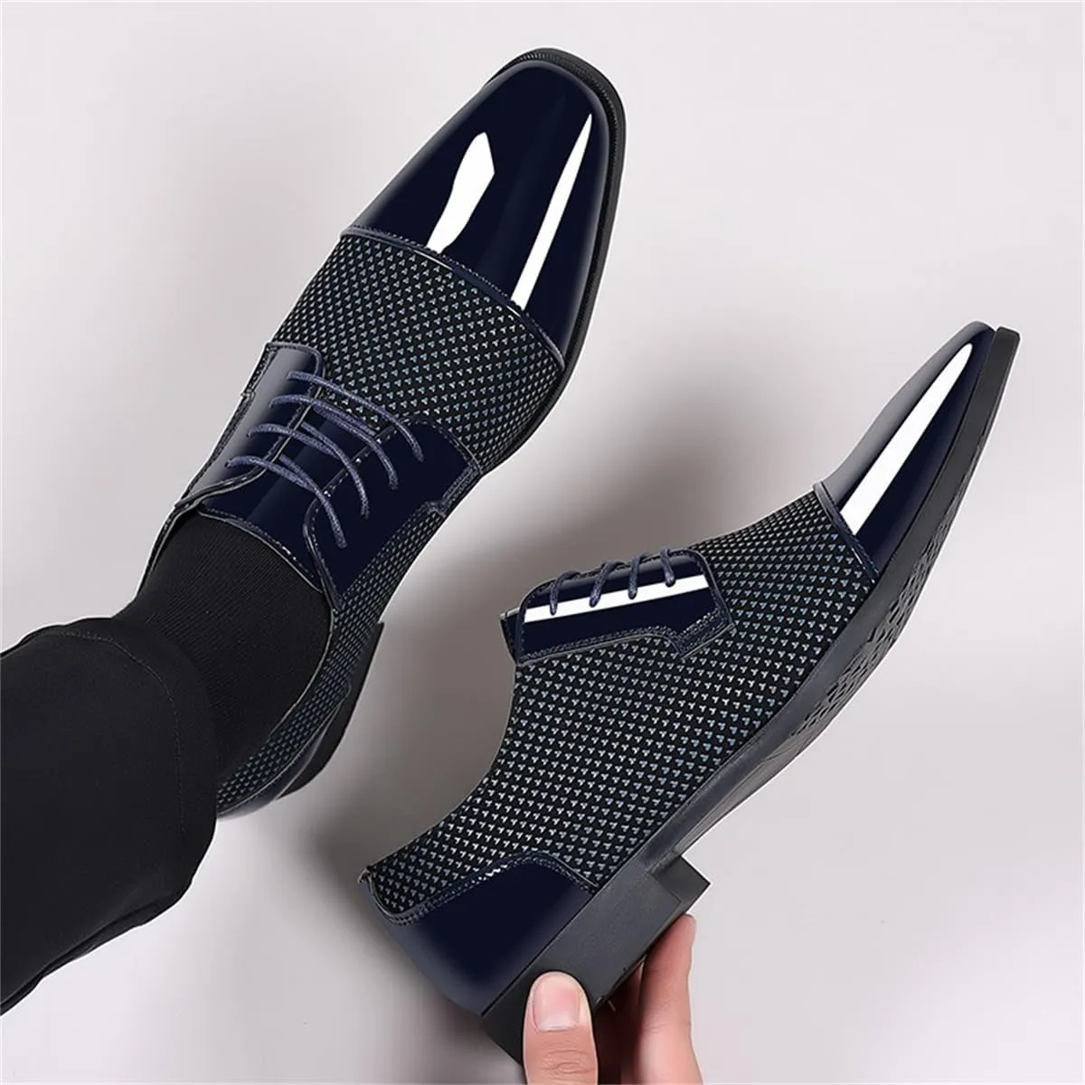 Men's Modern Cap Toe Patent Leather Tuxedo Dress Shoes Formal Business Lace up Oxfords Wedding Prom