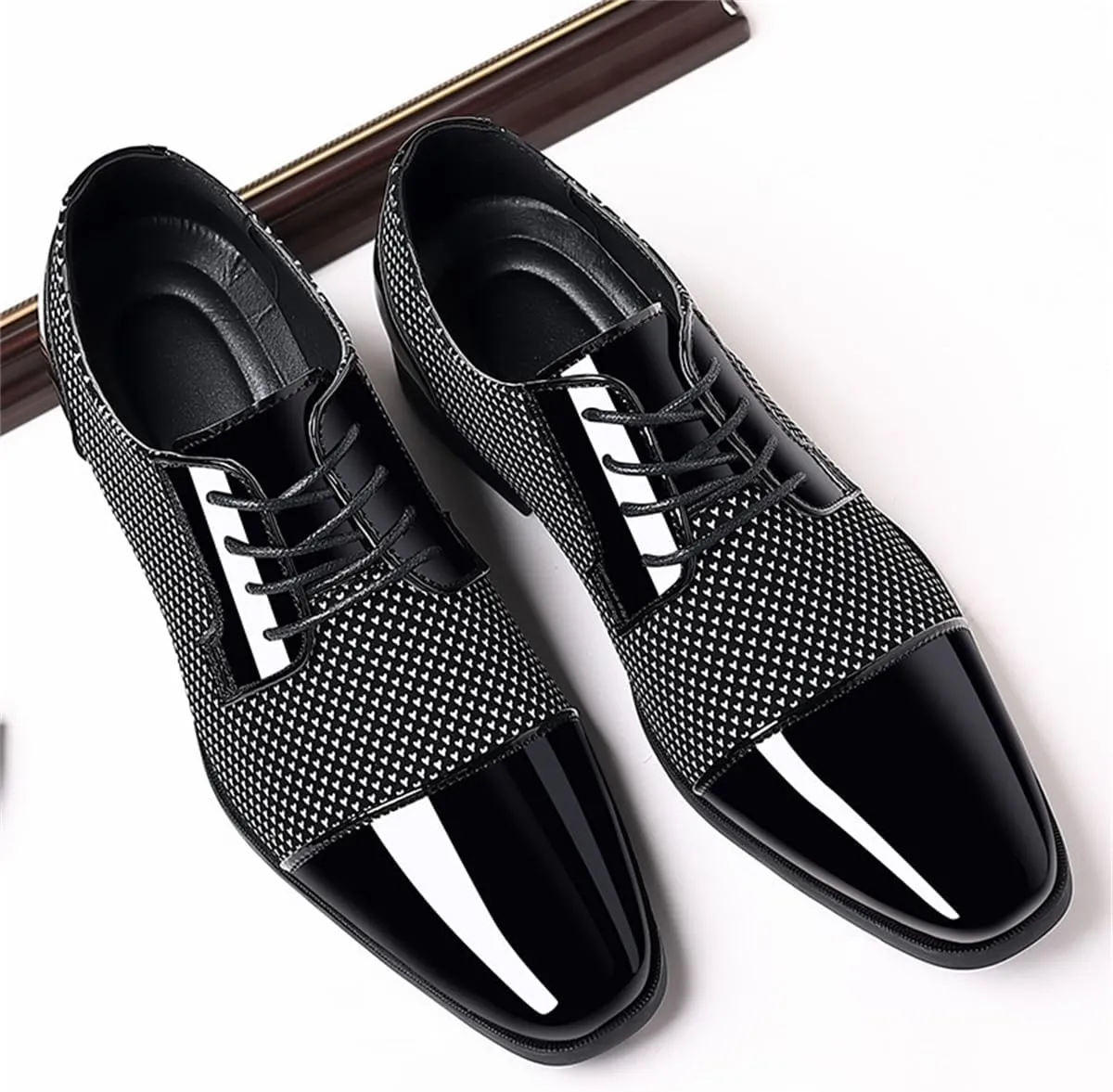 Men's Modern Cap Toe Patent Leather Tuxedo Dress Shoes Formal Business Lace up Oxfords Wedding Prom