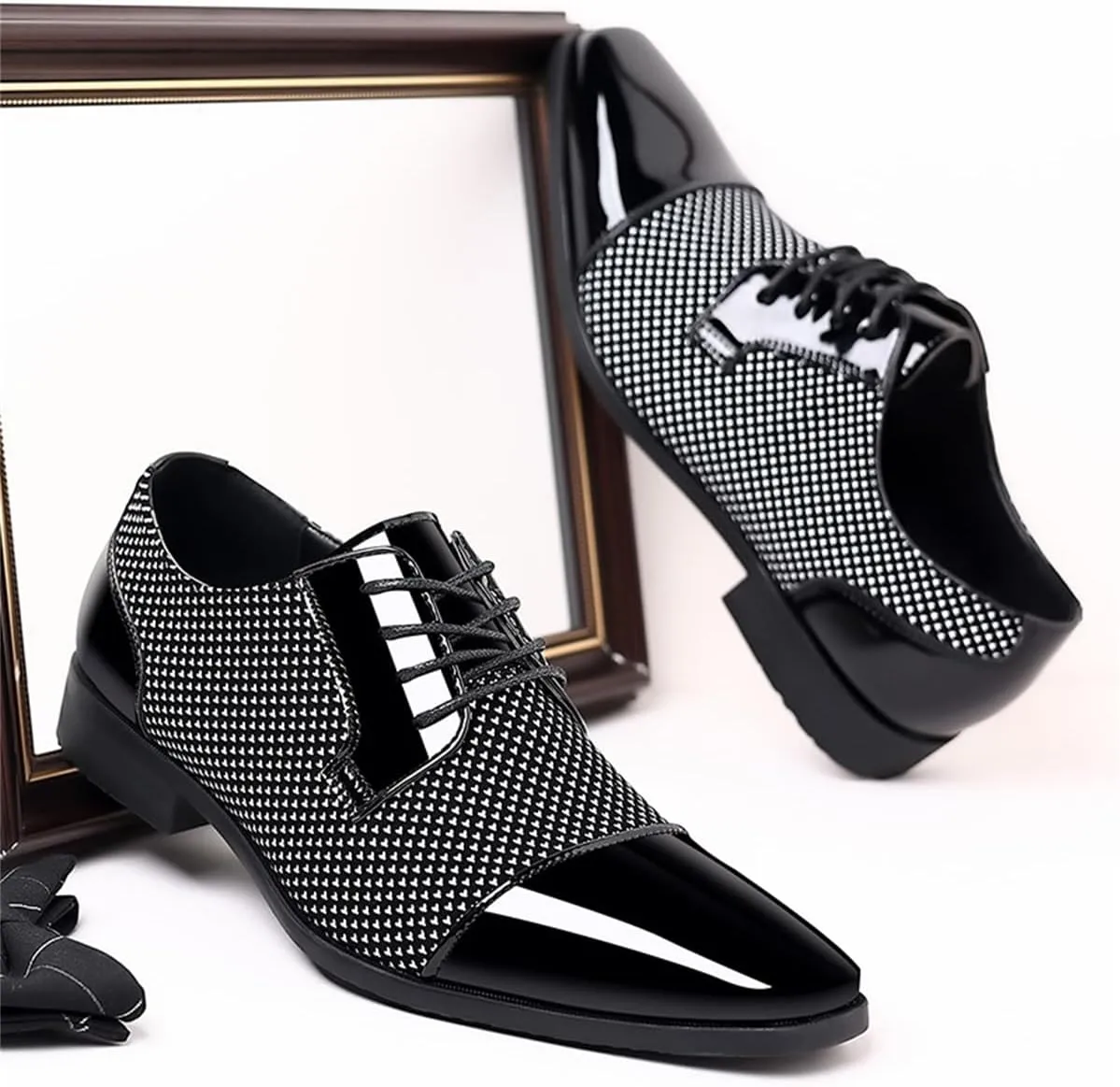 Men's Modern Cap Toe Patent Leather Tuxedo Dress Shoes Formal Business Lace up Oxfords Wedding Prom