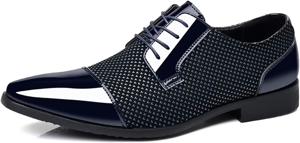Men's Modern Cap Toe Patent Leather Tuxedo Dress Shoes Formal Business Lace up Oxfords Wedding Prom