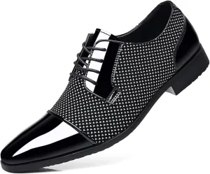 Men's Modern Cap Toe Patent Leather Tuxedo Dress Shoes Formal Business Lace up Oxfords Wedding Prom