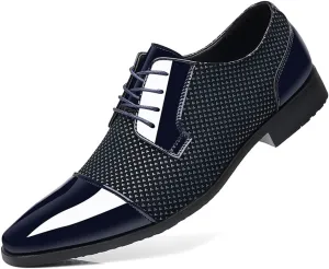 Men's Modern Cap Toe Patent Leather Tuxedo Dress Shoes Formal Business Lace up Oxfords Wedding Prom