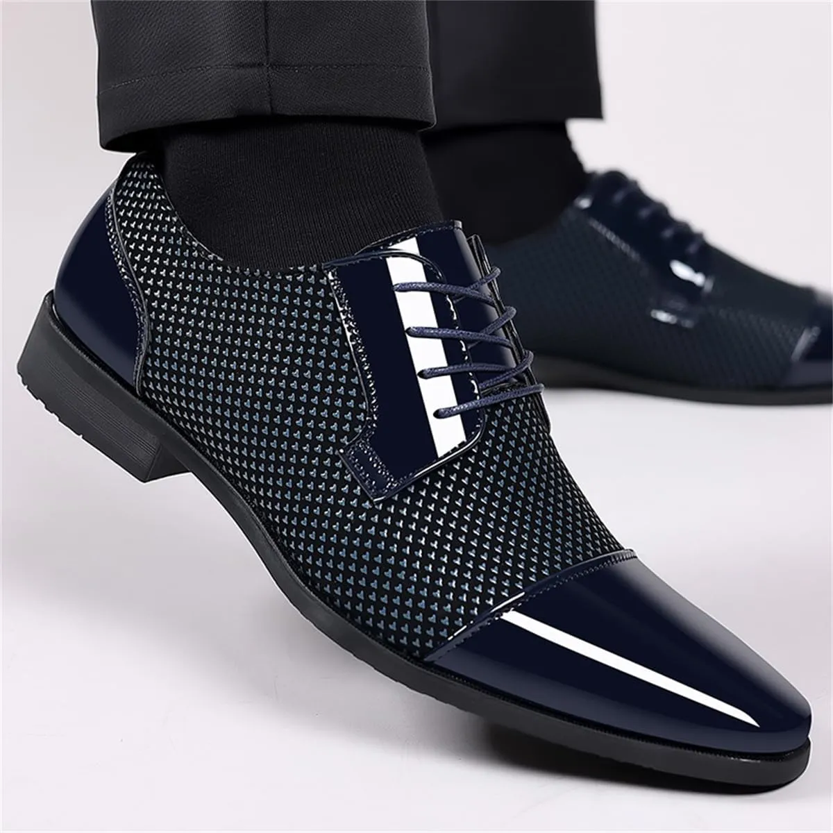 Men's Modern Cap Toe Patent Leather Tuxedo Dress Shoes Formal Business Lace up Oxfords Wedding Prom