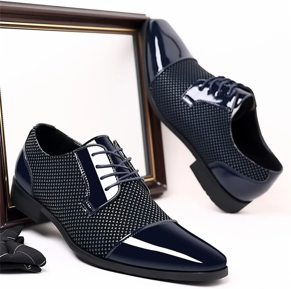 Men's Modern Cap Toe Patent Leather Tuxedo Dress Shoes Formal Business Lace up Oxfords Wedding Prom