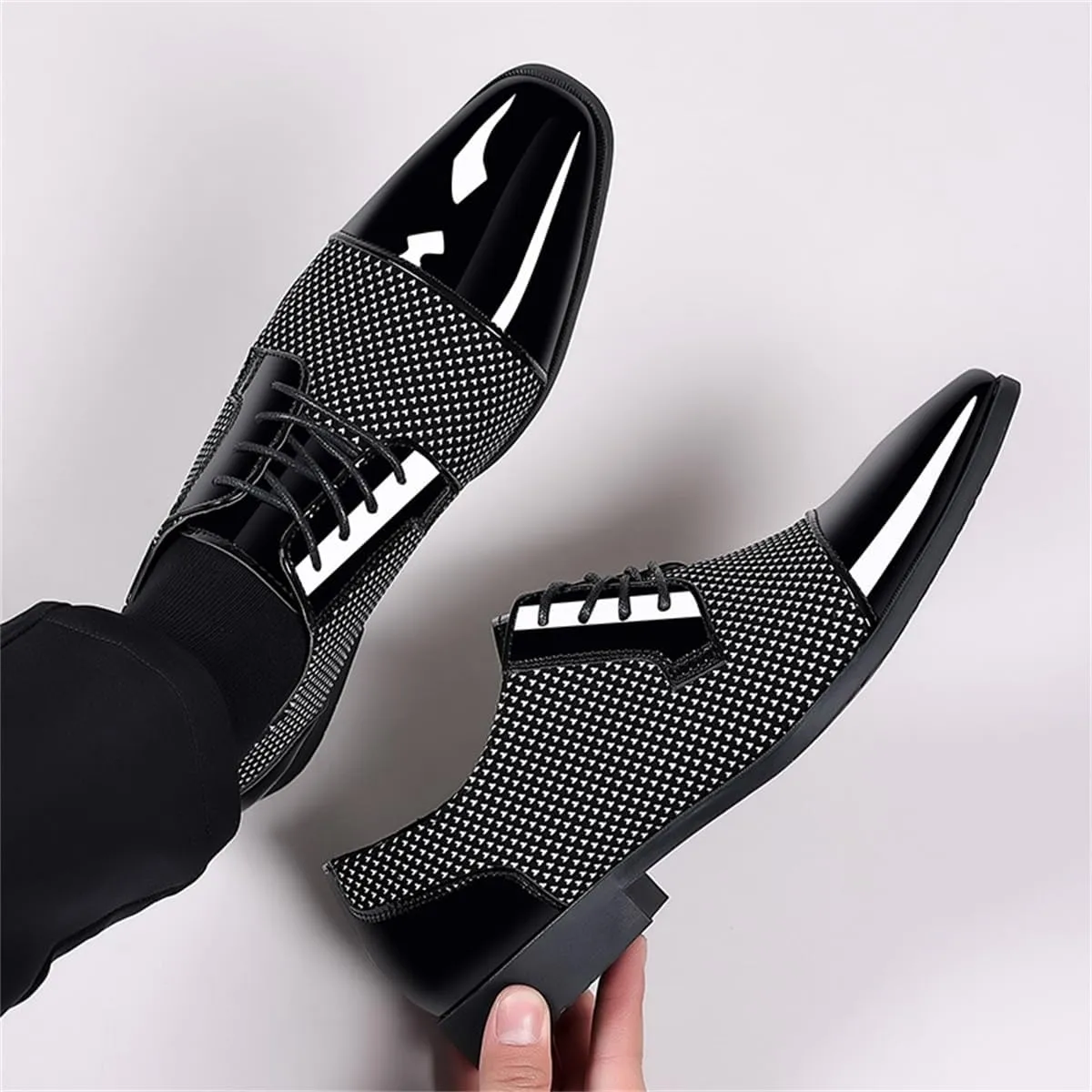 Men's Modern Cap Toe Patent Leather Tuxedo Dress Shoes Formal Business Lace up Oxfords Wedding Prom