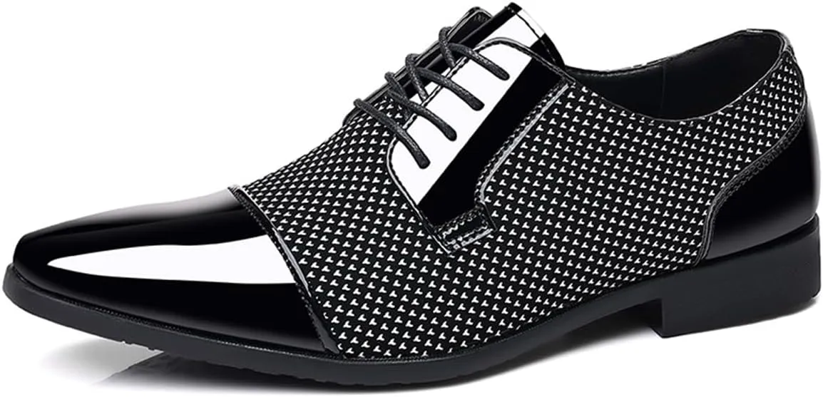 Men's Modern Cap Toe Patent Leather Tuxedo Dress Shoes Formal Business Lace up Oxfords Wedding Prom
