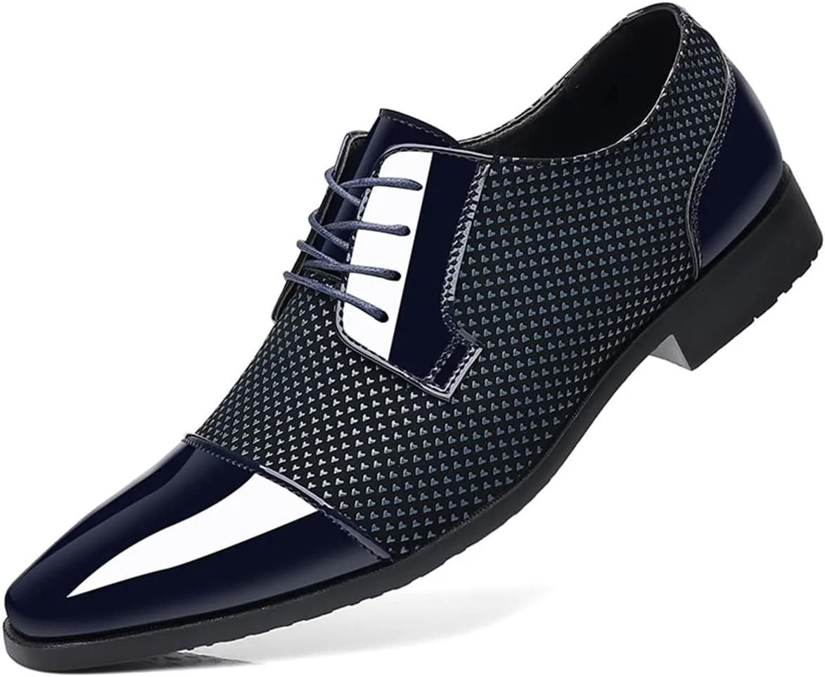 Men's Modern Cap Toe Patent Leather Tuxedo Dress Shoes Formal Business Lace up Oxfords Wedding Prom