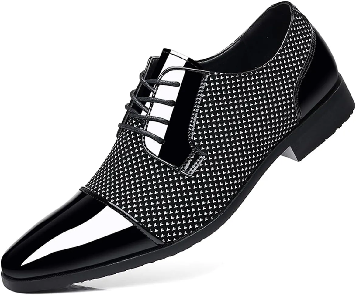 Men's Modern Cap Toe Patent Leather Tuxedo Dress Shoes Formal Business Lace up Oxfords Wedding Prom