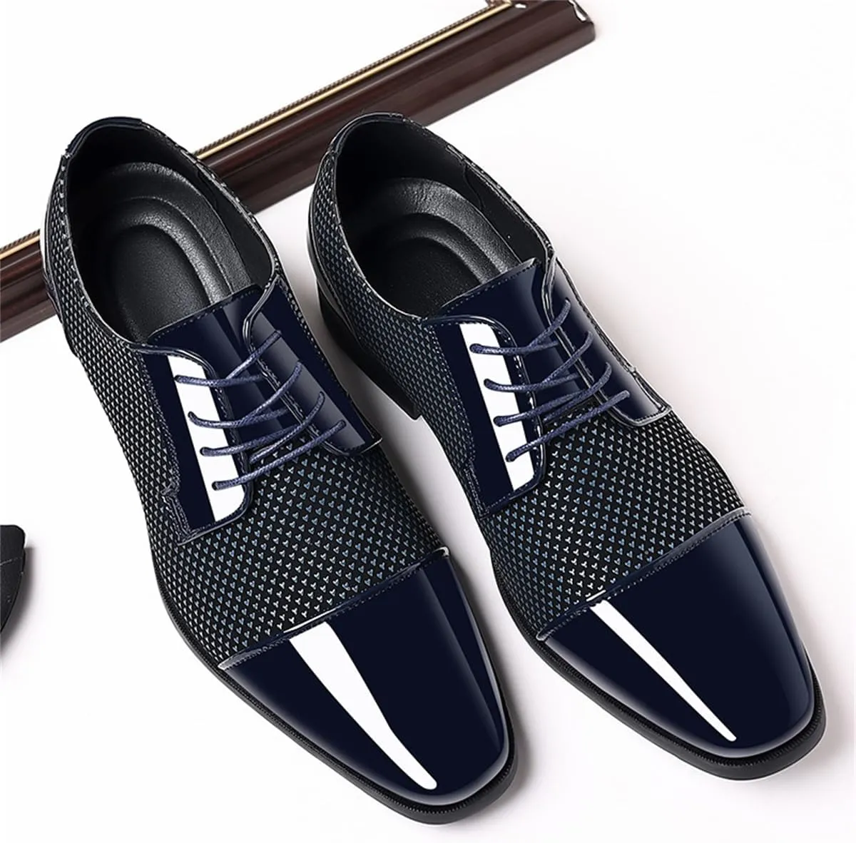 Men's Modern Cap Toe Patent Leather Tuxedo Dress Shoes Formal Business Lace up Oxfords Wedding Prom