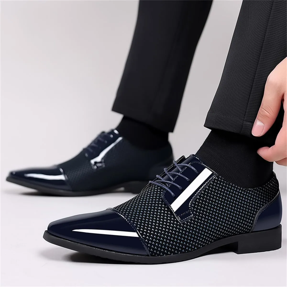 Men's Modern Cap Toe Patent Leather Tuxedo Dress Shoes Formal Business Lace up Oxfords Wedding Prom