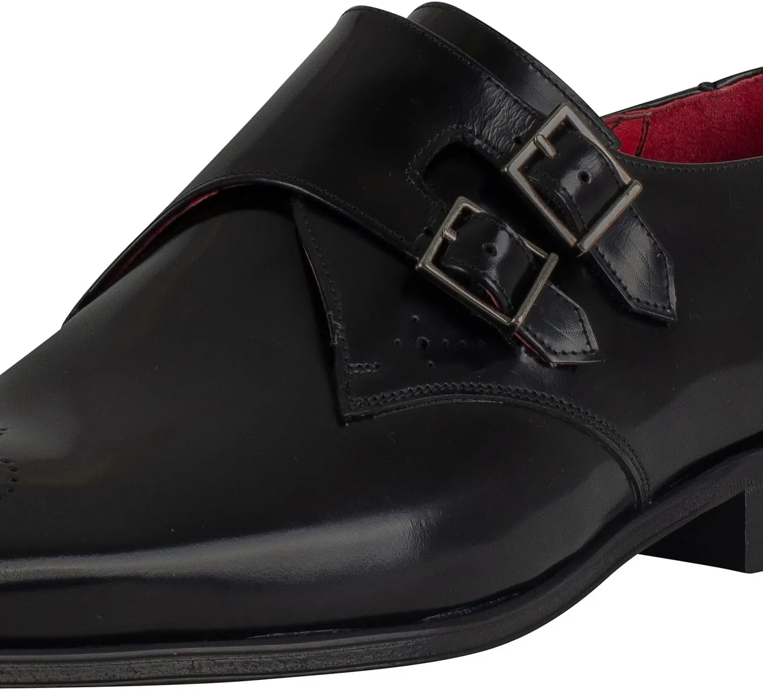Men's Polished Buckle Leather Shoes, Black